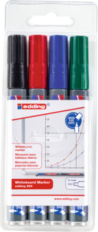 edding&nbsp;250 whiteboard marker set van 4 assorti (zwart, rood, blauw, groen)