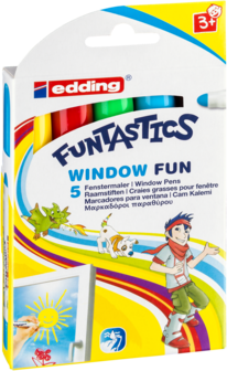 edding&nbsp;16 FUNTASTICS WINDOW FUN raamstift voor kinderen set van 5 assorti