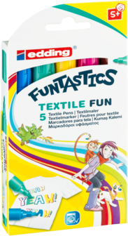 edding&nbsp;17 FUNTASTICS TEXTILE FUN textielmarker voor kinderen set van 5 assorti