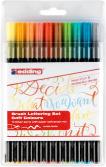edding 1340 brush pen set van 10 set assorti zachte kleuren