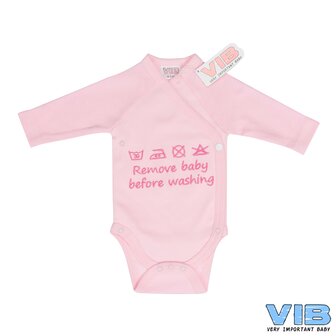 Romper  &#039;Remove baby before washing&#039; Roze