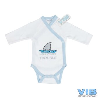 Romper  &#039;HERE COMES TROUBLE&#039; Wit-Blauw