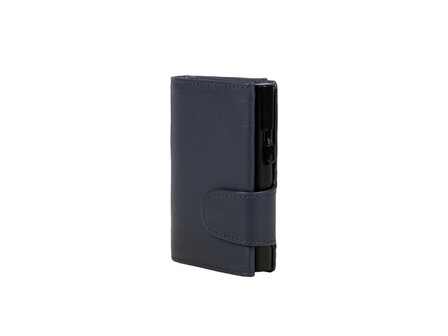 Pasjeshouder Clicksafe nappaleer blauw/zwart RFID