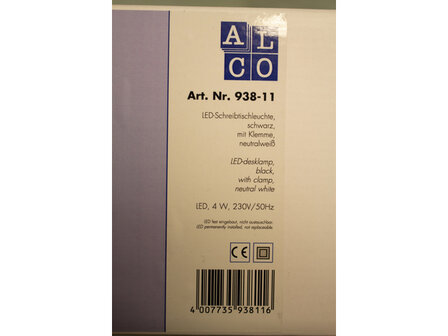 Bureaulamp Alco zwart LED met klem 230V 4W