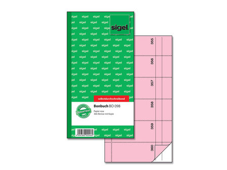 Bonboekje Sigel zelfdoorschrijvend 10,5x20cm 360 nrs roze