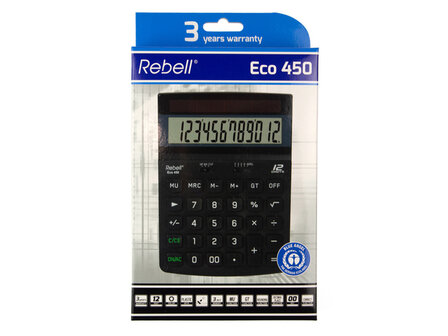 Calculator Rebell ECO 450 BX zwart desk 12 digit Blauwe Engel certificaat