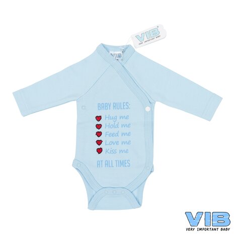 Romper  'BABY RULES: Hug me, Hold me, Feed me, Love me, Kiss me, AT ALL TIMES' Blauw