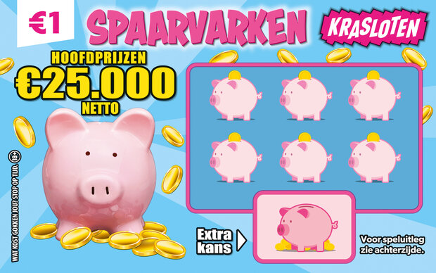 € 1,- Kraslot Spaarvarken