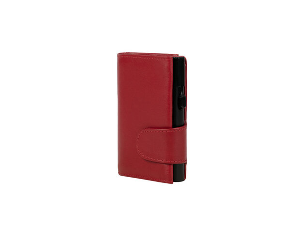 Pasjeshouder Clicksafe nappaleer rood/zwart RFID