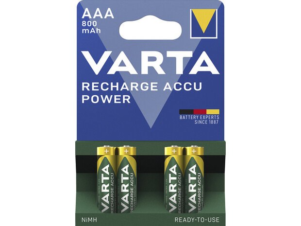Batterij oplaadbaar Varta AAA 800mAh blister a 4 stuks