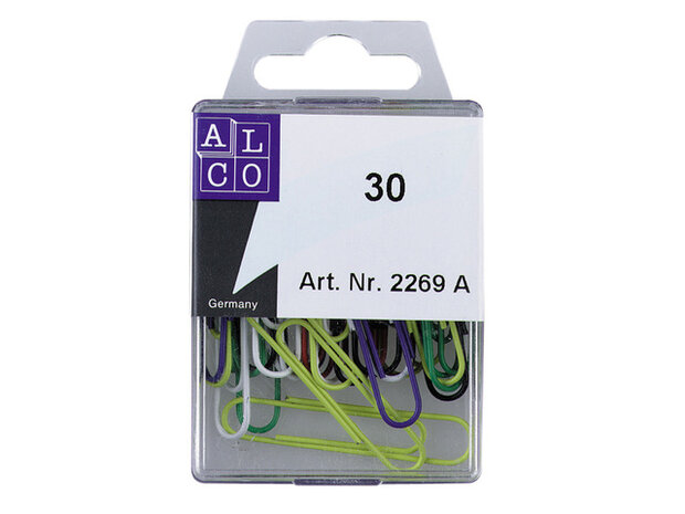 Paperclips Alco 50mm rond assorti kleuren doos 30 stuks