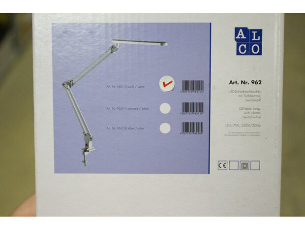 Bureaulamp Alco wit LED met klem 230V 7W