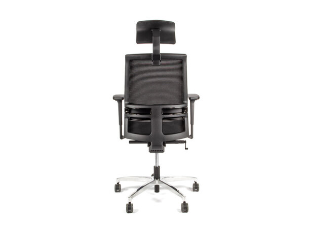 Bureaustoel Linea Omnia 01/PT zwart/zwart met 3D            armleuning, hoofdsteun en aluminium voet