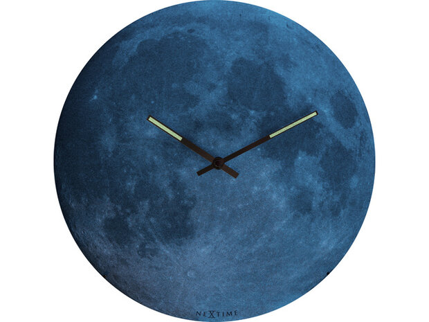 Wandklok NeXtime dia. 35 cm, bol glas, 'blauw Moon dome'