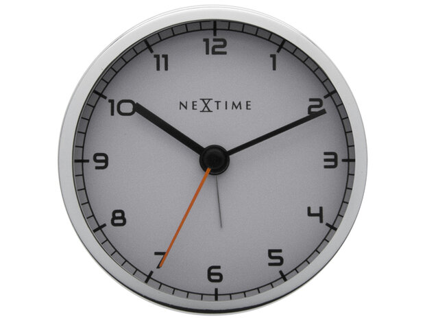 wekker NeXtime 9 x 9 x 7.5 cm, metaal, wit, 'Company Alarm'