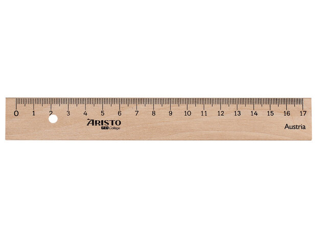 Liniaal Aristo 17cm hout met metaalinleg
