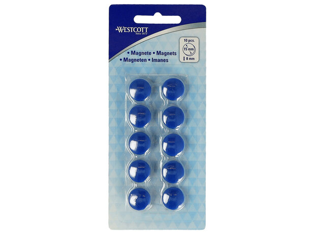 Magneet Westcott blauw pak à 10st. Ø 15x8mm, 100g