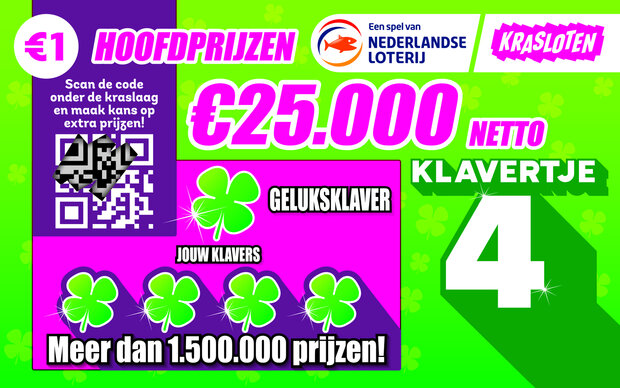 € 1,- Kraslot Klavertje 4